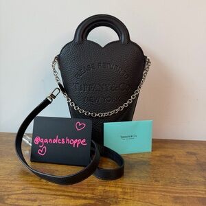 New Tiffany & Co. Viral Black Leather Heart Top Handle Crossbody Tote Handbag